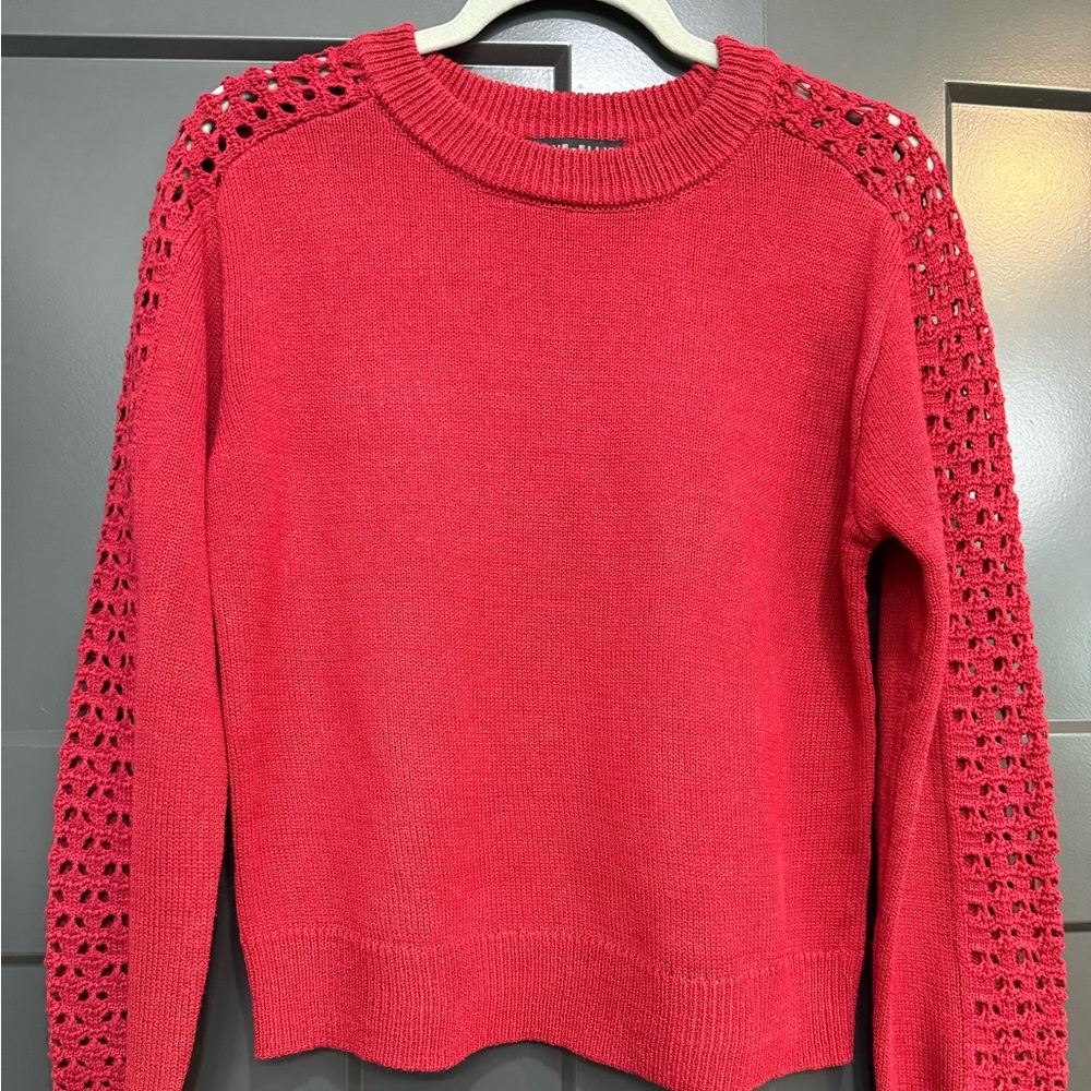 Women's Red Sweater with Lace Sleeves